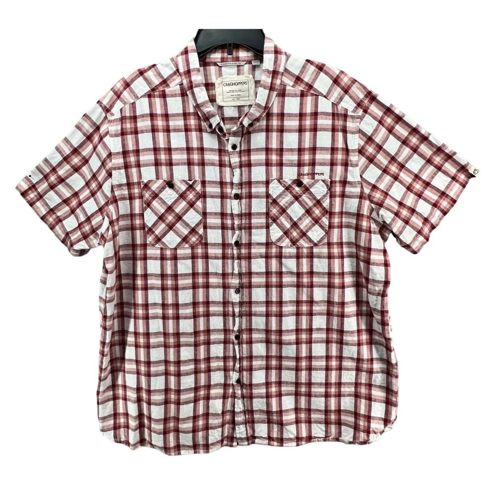 Craghoppers Shirt Mens XXL Red Plaid Button Linen Blend Grunge Indie Casual‎